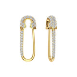 Solid Gold Diamond Safety Pin Earrings - Single